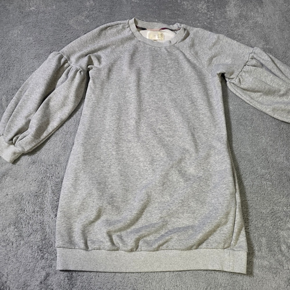 J.O.A. Womens Small Sweatshirt Dress Grey Puff Sleeve Pockets Relaxed Casual